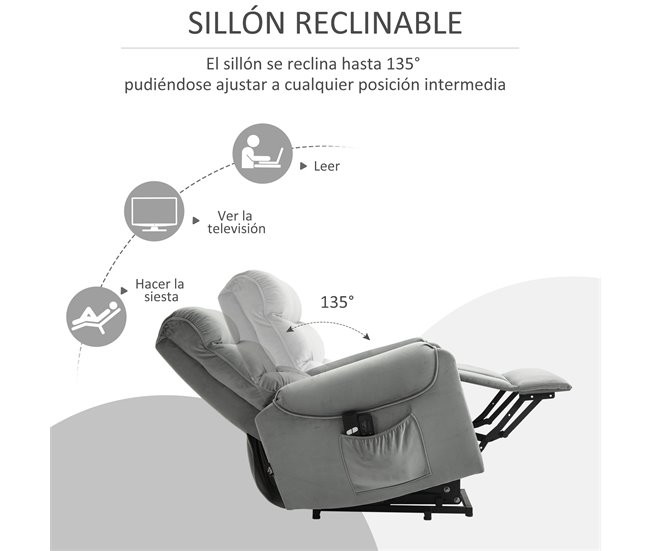 Sillón de Masaje Levantapersonas Poliéster, Espuma y Acero HOMCOM Gris