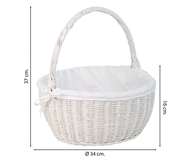 Cesta redonda de medula con forro Blanco
