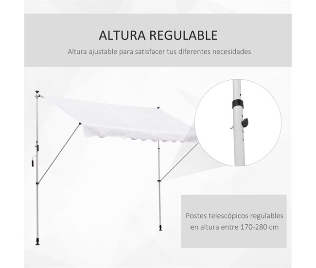 Toldo Manual Retráctil Metal, Aluminio, Poliéster Outsunny 300x150 Blanco