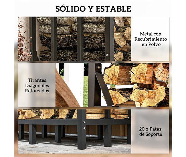 Estante para Leña Metal, Tela Oxford Outsunny Negro