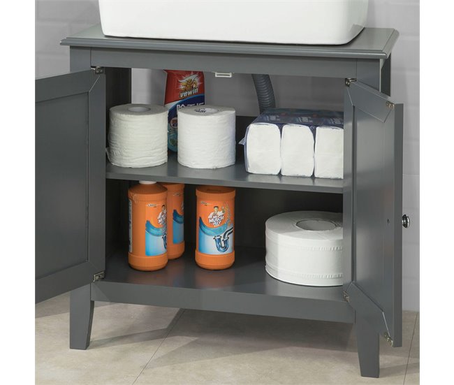 Armario para el Debajo del Lavado 2 Puertas FRG202-W SoBuy 60 Gris Oscuro