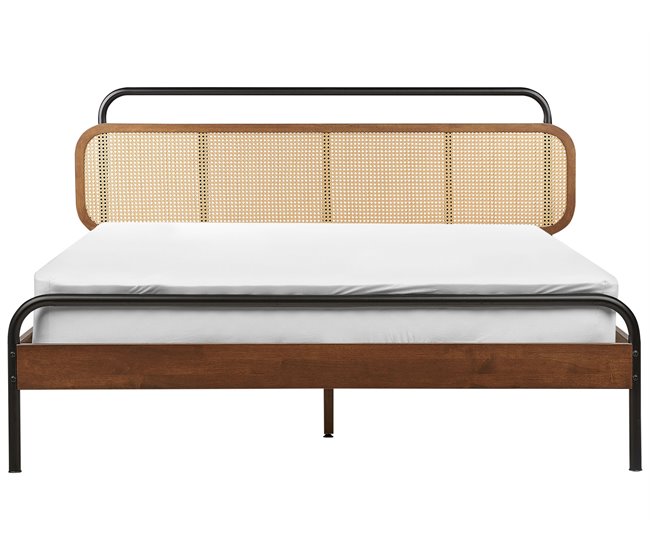 Beliani Cama con somier Madera de caucho BOUSSICOURT Marron