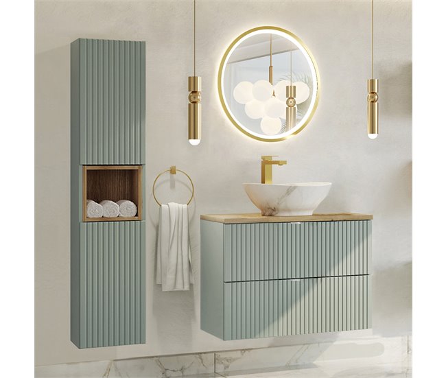 Conjunto de muebles lavabo individual 2 cajones y columna Jade Verde