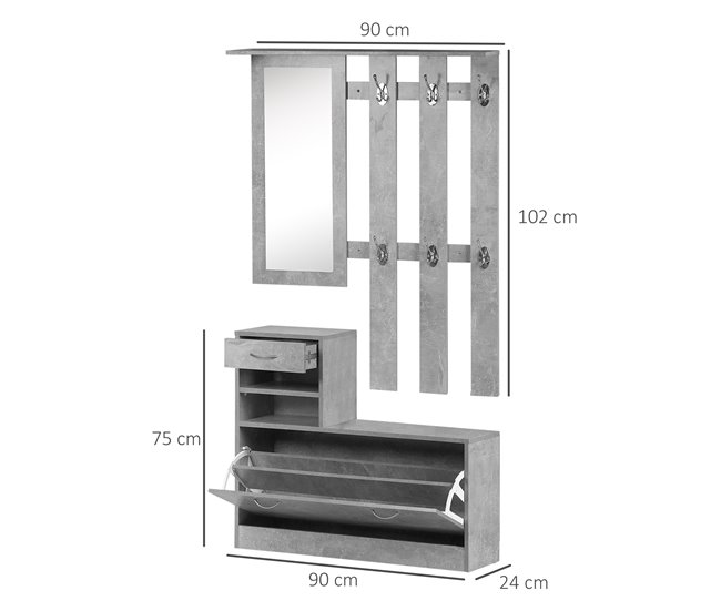 Conjunto Muebles de Entrada Tablero de partículas HOMCOM 90 Gris
