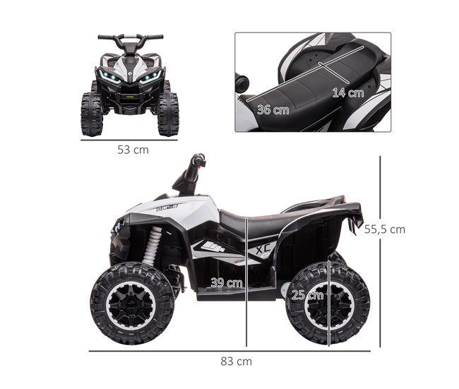 Quad Eléctrico Infantil PP, Metal HOMCOM Blanco