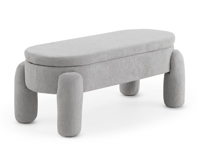 Banqueta-baul estructura y patas tapizadas en boucle Gris Claro