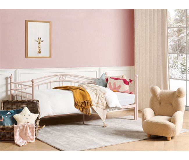 Beliani Cama nido Acero TULLE Rosa Talco