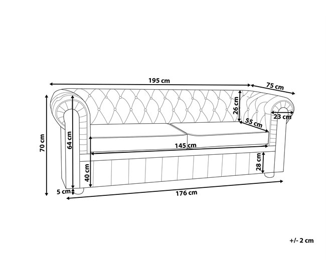 Beliani Sofá de 3 plazas Piel CHESTERFIELD Beige