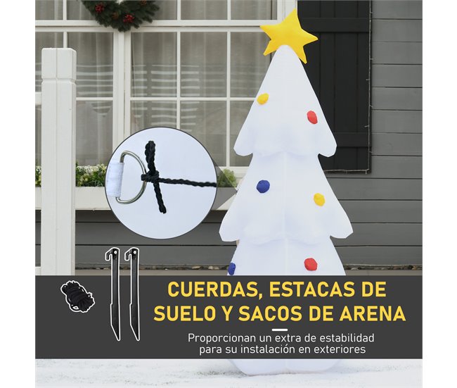 Árbol de Navidad Inflable Poliéster HOMCOM Blanco
