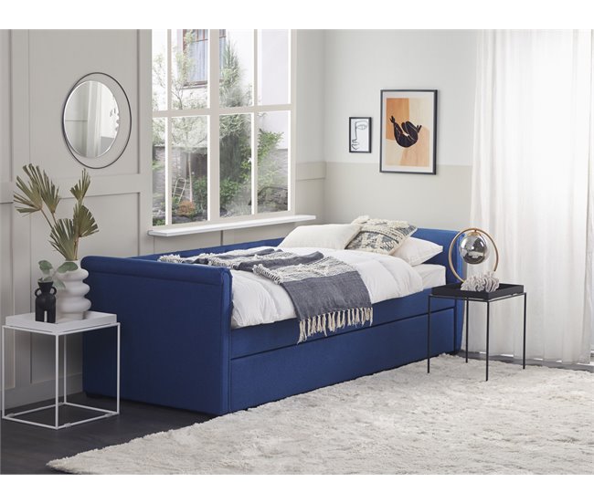 Beliani Cama nido Poliéster LIBOURNE 184x220 Azul Marino