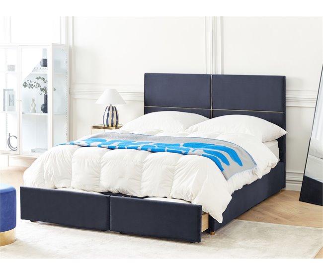 Beliani Cama con somier Terciopelo VERNOYES 170x214 Negro