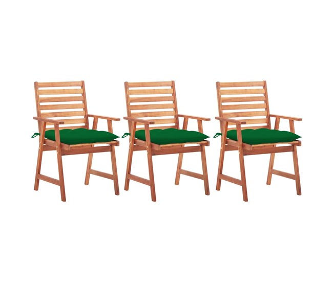 3 Sillas de comedor para jardín de madera con cojines Antracita