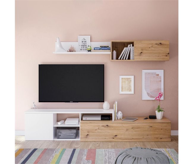 Mueble de salón Julia Blanco Artik (Blanco Mate) - Roble Nodi Roble Gris