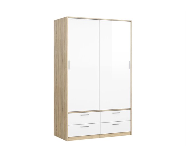 Armario KATY puertas correderas y cajones Blanco/ Madera