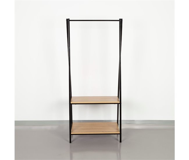 Max Home Burro ropa madera y acero 2 estantes Negro/ Madera