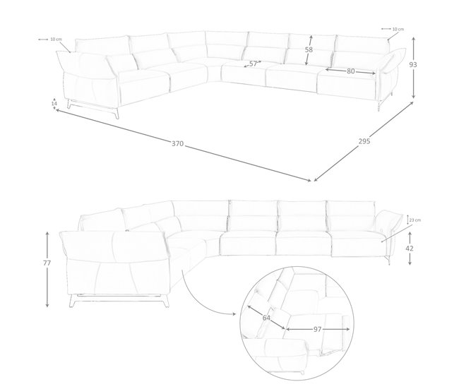 ANGEL CERDA Sofá rinconera relax modular piel gris oscuro Gris