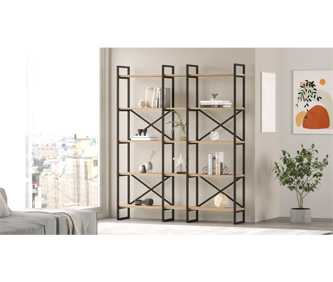 Estantería MILENA estructura metal Negro/ Madera