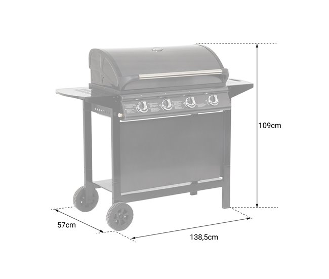 Barbacoa de gas RENO - 4 quemadores con termómetro 14kW Negro