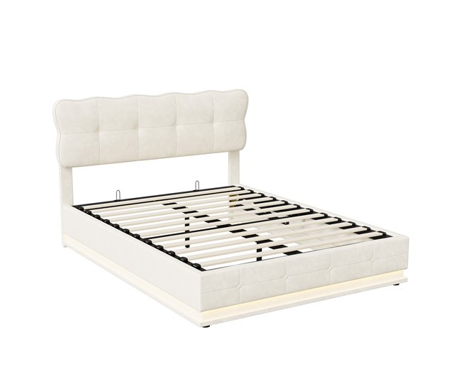 Cama, LED, cama con muelles, cama doble, cama funcional 146x204 Beige