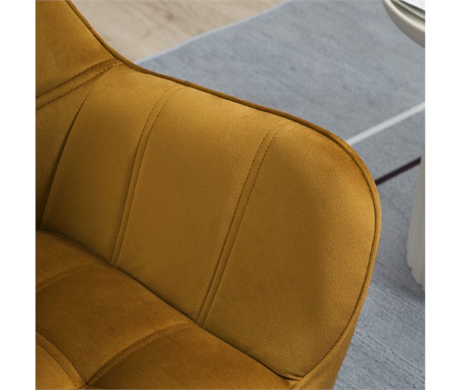 Butaca de Salón Terciopelo, Madera de Caucho HOMCOM Amarillo