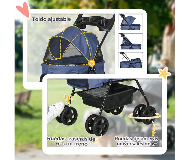 Cochecito para Mascotas Acero, Tela Oxford PawHut Azul