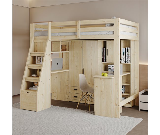 Cama alta para niños 126x205 Natural