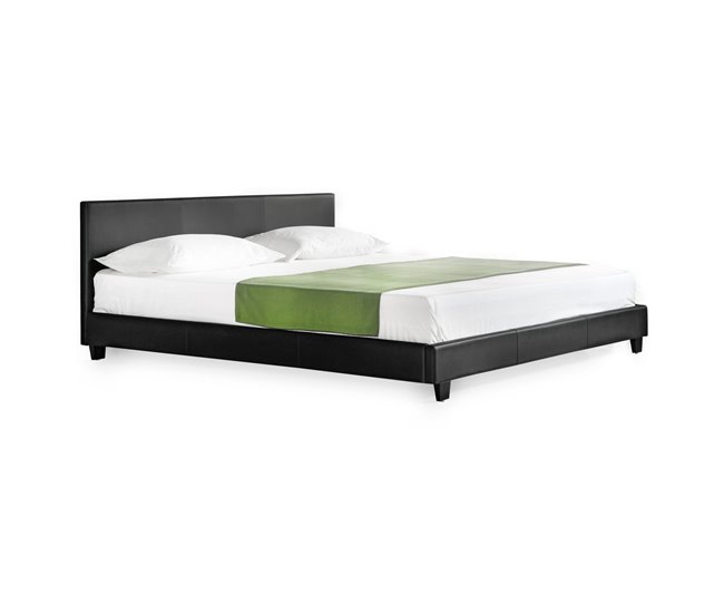 [Corium] Cama de matrimonio Albacete de cuero sintético moderna Negro