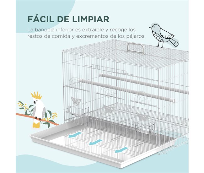 Jaula para Pájaros Metal, PP PawHut Blanco