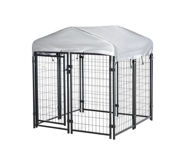 Perrera de Exterior Metal, PE PawHut Negro