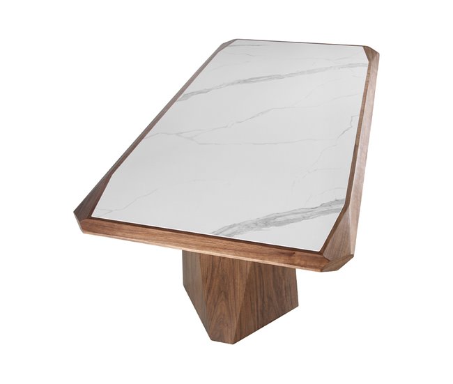 ANGEL CERDA Mesa comedor rectangular mármol porcelánico y nogal 220x110 Nogal