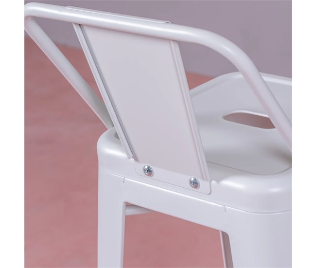 Taburete metálico industrial con respaldo bajo  - Bistro Blanco