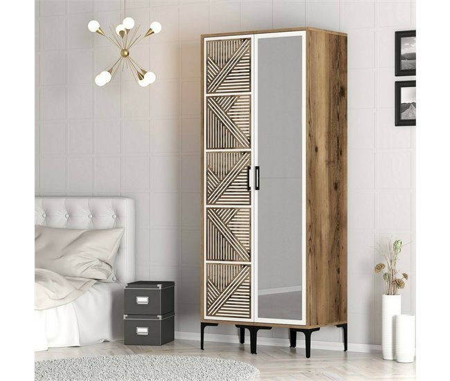 Armario 2 puertas efecto madera 80 Blanco/ Madera