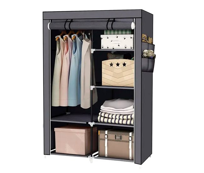 Armario Vestidor Tela Con Puertas Cremallera Nyana Home Gris