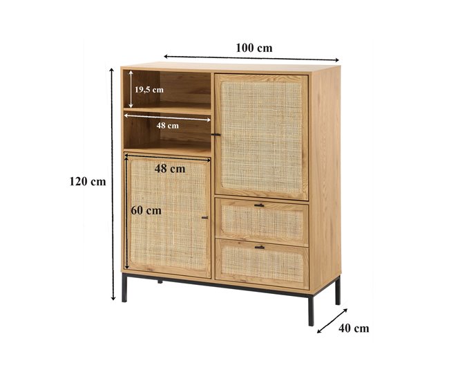 Aparador Alto con Fachadas de Ratán Madera