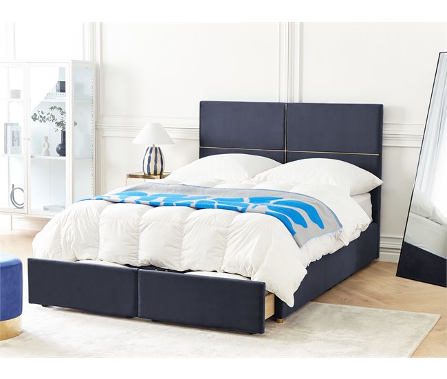 Beliani Cama con somier Terciopelo VERNOYES 148x214 Negro