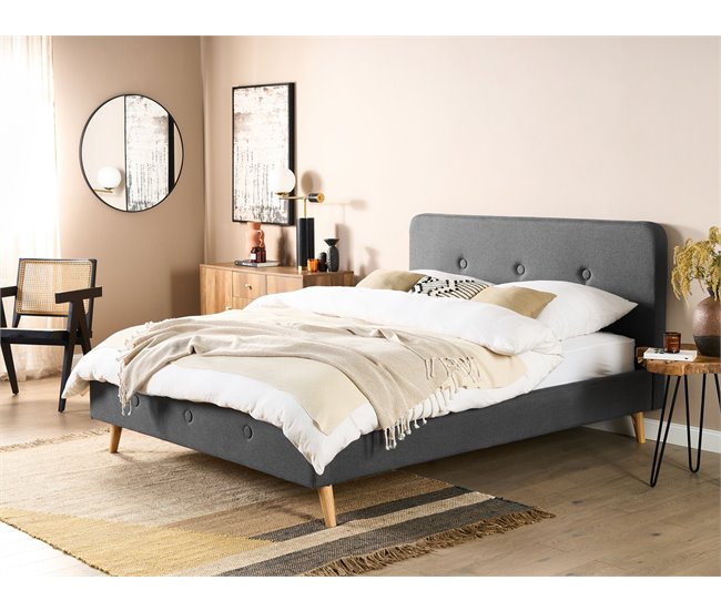 Beliani Cama con somier Poliéster RENNES II Gris Oscuro