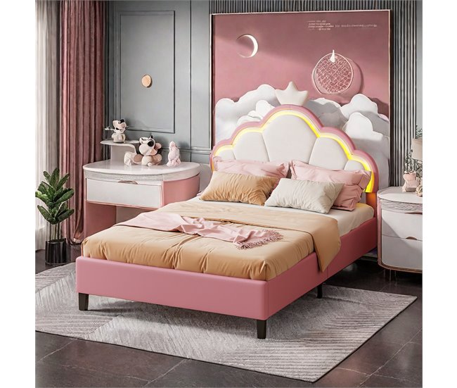 Cama, LED, Cama infantil, Cama juvenil, Cama doble 94x203 Rosa