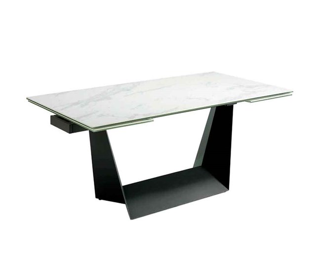 ANGEL CERDA Mesa comedor extensible mármol blanco Blanco/ Negro