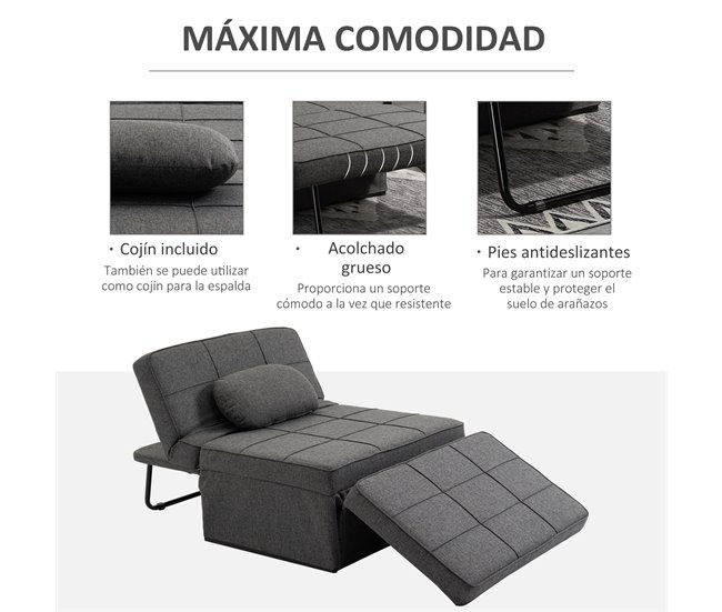 Sofá Cama Lino, Espuma, Metal HOMCOM, hogar - sofás y butacas Gris