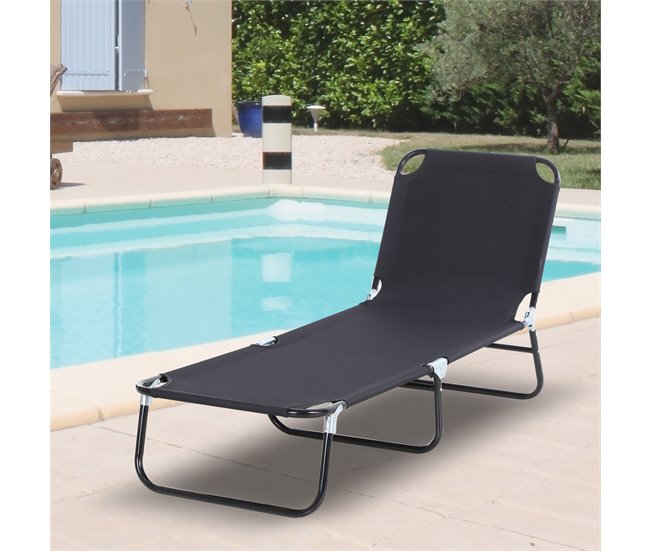 Tumbona Plegable Acero y Tela Oxford Outsunny Negro