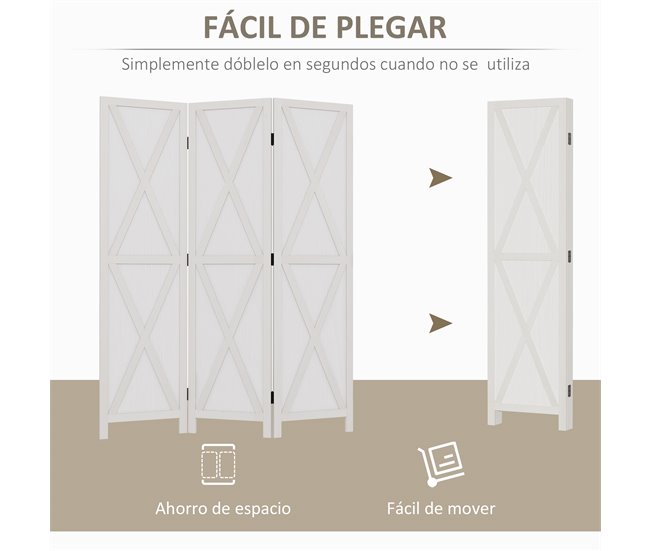 Biombo Madera de Paulonia HOMCOM, hogar - decoración Blanco