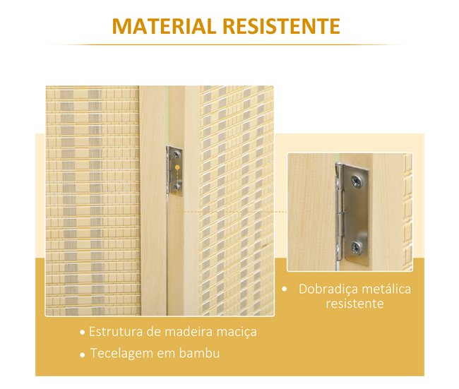 Biombo Separador Bambú, Algodón, Madera de Pino HOMCOM Marron
