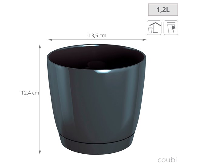 2x Maceta redonda de plastico Coubi Round P Grafito