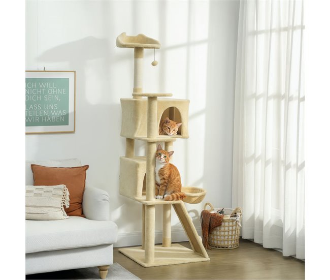 Árbol para Gatos Aglomerado de Madera, Felpa PawHut Crudo