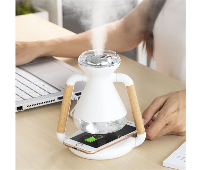 Humidificador Difusor de Aromas y Cargador Inalámbrico 3 en 1 Multicolor