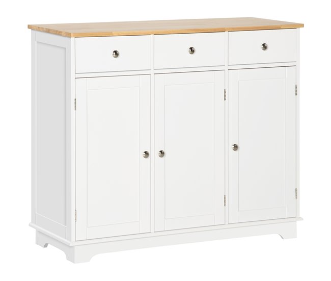 Aparador de Cocina MDF, Madera de Caucho HOMCOM 101 Blanco