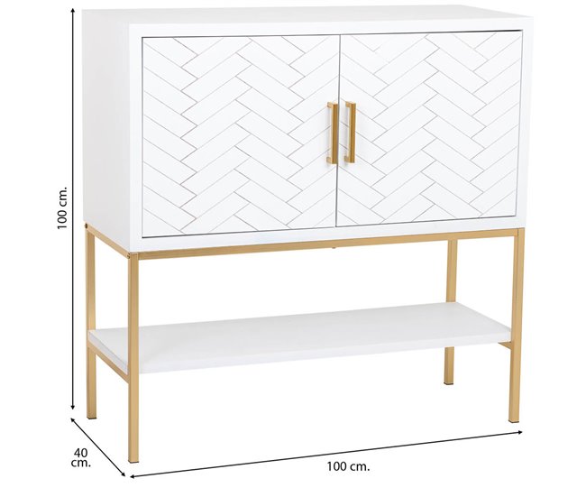 Aparador de 2 puertas de madera y metal Blanco