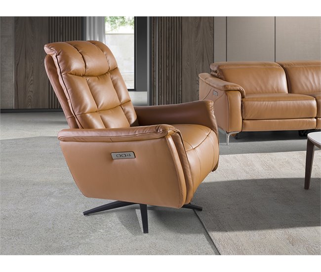 ANGEL CERDA Sillón relax giratorio piel marrón Marron