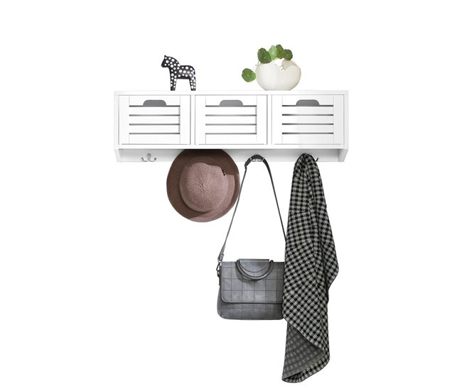 Perchero de pared con 3 Cestas y 4 Ganchos FHK19-W SoBuy Blanco