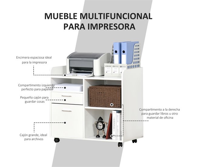 Armario para Impresora Melamina Vinsetto 80 Blanco